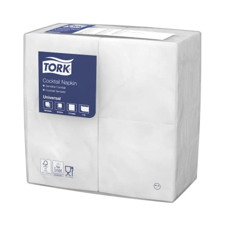 Servett Tork 1-lag Vit 24x24cm
