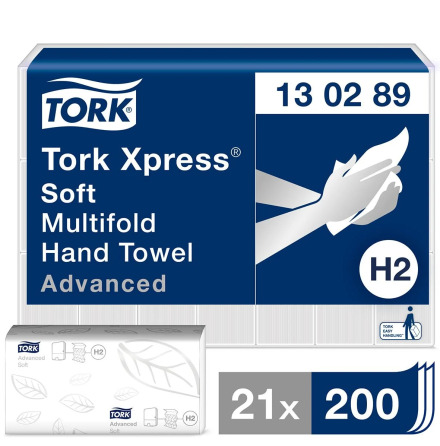 Pappershandduk Tork H2 Adv 2-lg 213x240mm